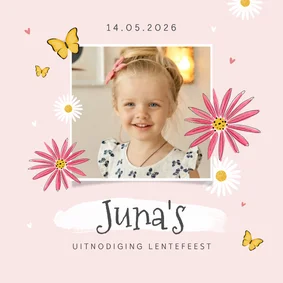 Lentefeestje uitnodiging bloemen vlinders
