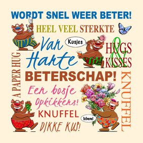 Leuke beterschapskaart met beren met teksten