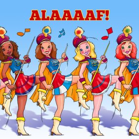 Leuke carnavalskaart met dansende majorettes