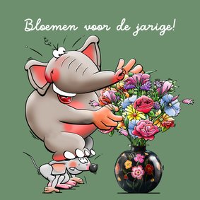 Leuke en grappige verjaardagskaart met olifant en muis