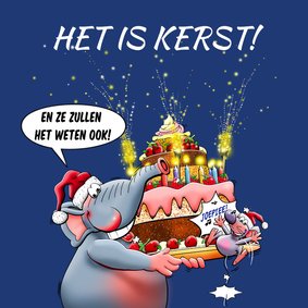 Leuke kerstkaart met een grappige olifant en muis