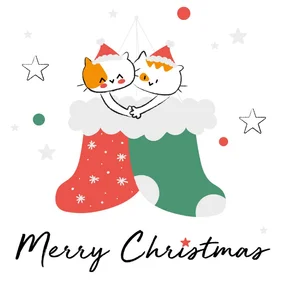 Leuke kerstkaart met katten in kerstsokken