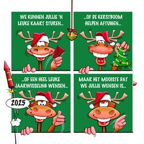 Leuke kerstkaart met rendieren, als stripverhaal