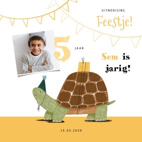 Leuke kinderfeestje uitnodiging schildpad feestje slinger