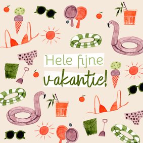 Leuke vakantiekaart met zomerse illustraties