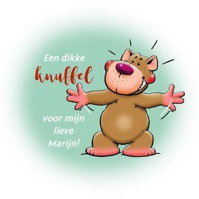 Leuke valentijnskaart grappig beertje die een knuffel geeft