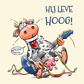 Leuke verjaardagskaart koe met gitaar