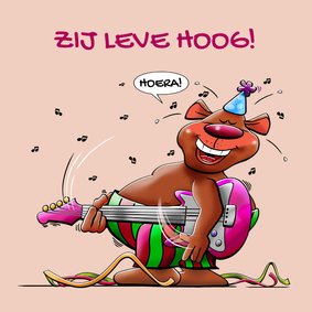 Leuke verjaardagskaart met beertje, die muziek maakt
