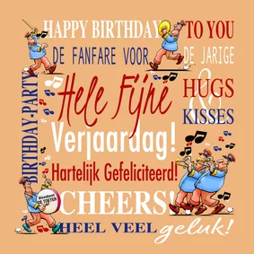 Leuke verjaardagskaart met drumband tussen teksten