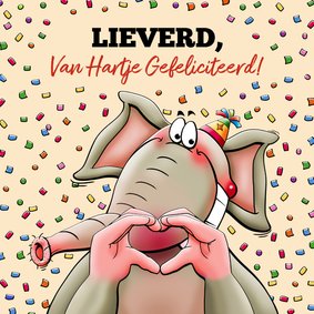 Leuke verjaardagskaart met grappige olifant