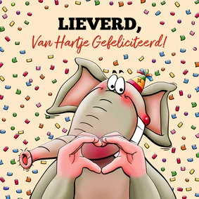 Leuke verjaardagskaart met grappige olifant