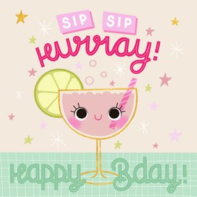 Leuke verjaardagskaart Sip Sip Hurray! cocktail en sterren