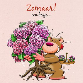 Leuke vriendschapskaart met hortensia, geplukt voor vriendin