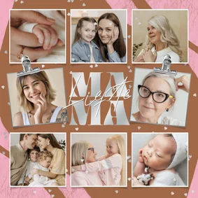 Liedevolle moederdagkaart liefste mama collage hart zilver