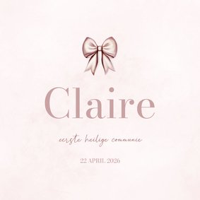 Lief communiekaartje met roze strik waterverf