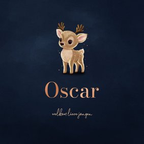  Lief donkerblauw winters geboortekaartje met hertje