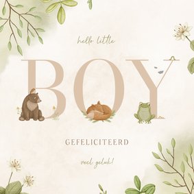 Lief felicitatiekaartje met dierenletters en waterverf