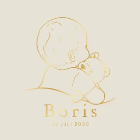 Lief geboortekaartje baby met teddybeer – goudfolie