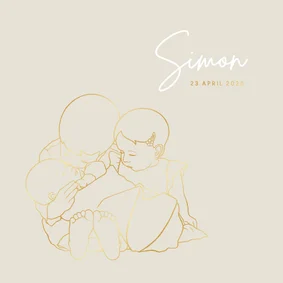 Lief geboortekaartje broer en zus met baby – goudfolie