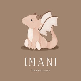 Lief geboortekaartje bruin illustratie roze draakje