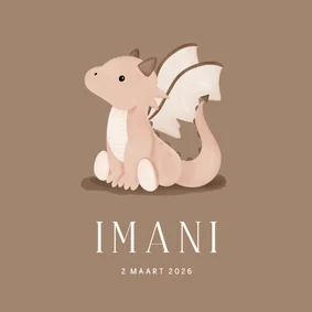 Lief geboortekaartje bruin illustratie roze draakje