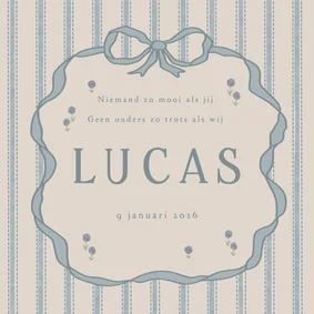 Lief geboortekaartje doodle strik met strepen en bloempjes