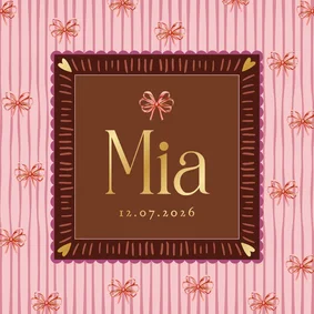 Lief geboortekaartje kleurrijk kader strikjes goud