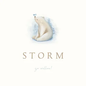 Lief geboortekaartje met een ijsbeer en blauw vogeltje