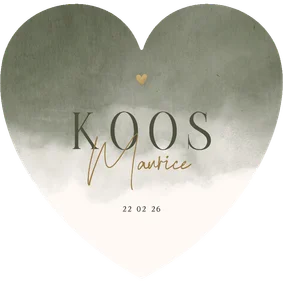 Lief geboortekaartje met groene waterverf in hartvorm