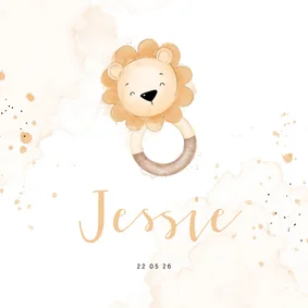 Lief geboortekaartje met leeuwtje bijtring
