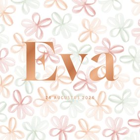 Lief geboortekaartje met patroon van gekleurde bloemetjes