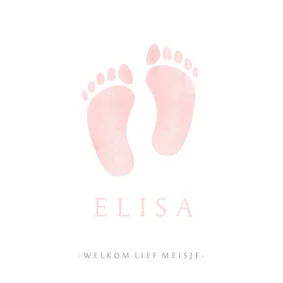 Lief geboortekaartje met roze waterverf baby voetjes