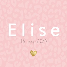 Lief geboortekaartje met strakke typografie en panterprint