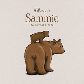 Lief geboortekaartje met tekening van beren in bruintinten