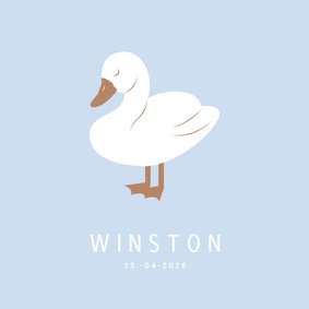 Lief geboortekaartje met zwaantje in blauw