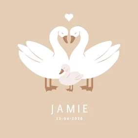 Lief geboortekaartje met zwanen en baby zwaantje neutraal