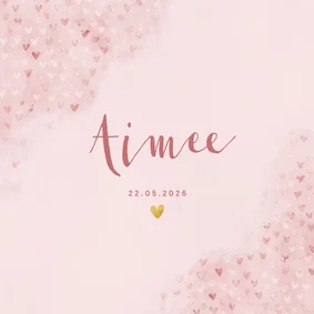 Lief geboortekaartje roze waterverf met hartjes