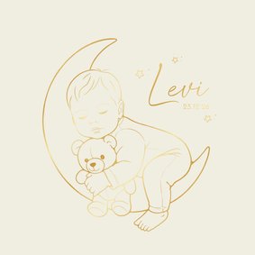 Lief geboortekaartje slapend jongetje op de maan – goudfolie