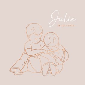 Lief geboortekaartje twee broers met zusje – koperfolie