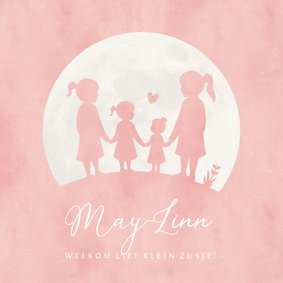 Lief geboortekaartje voor een 4e zusje met silhouetjes