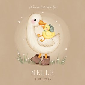 Lief geboortekaartje voor een broertje ganzen in het gras