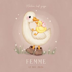 Lief geboortekaartje voor een zusje ganzen in het gras
