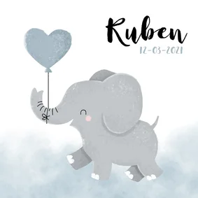 Lief geboortekaartje voor jongen met olifantje en waterverf