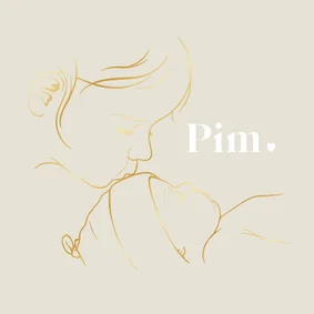 Lief geboortekaartje zus kust baby vierkant in goudfolie