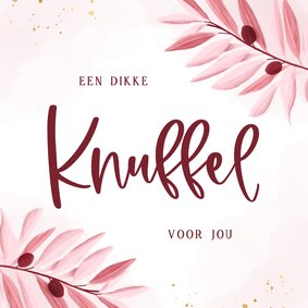 Lief kaartje knuffel met roze olijftakjes en waterverf