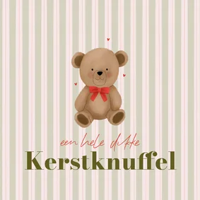 Lief kerstkaartje beer met strik strepen kerstknuffel