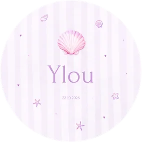 Lief rond pastel geboortekaartje met schelp en en streepjes