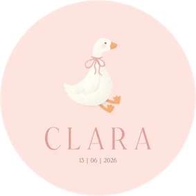 Lief roze geboortekaartje rond met schattig gansje