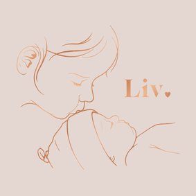 Lief vierkant geboortekaartje zus kust baby - koperfolie