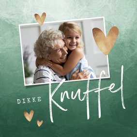 Liefdekaart dikke knuffel waterverf gouden hartjes